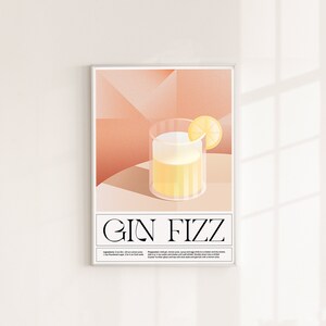 Cartel de receta de cóctel Art Déco, cartel de Gin Fizz, ambiente de 1920, ambiente Art Déco, cartel Art Déco, Ilustración, Diseño de cartel tipográfico, Rosa