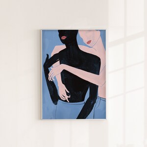 Cartel de trabajo de sombras, pieza de arte contemporáneo, pintura, ilustración, arte de pared, impresión de arte digital, decoración del hogar, bellas artes, amor