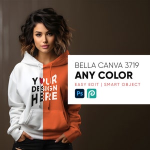 Bella Canvas 3719 Hoodie Mockup | Editable Mockup | ANY COLOR| DIY easy edit | Photoshop | Photopea | Woman Mockup | Autumn Hoodie