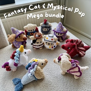 Paquete de patrones de ganchillo Mega Fantasy Cat y Mystic Pup