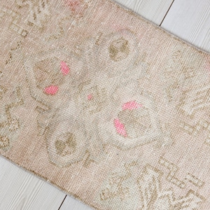 2x3 Pink Greeen Turkish Rug, Pink Oushak Doormat, Green Vintage Doormat, 2x3 Handmade Wool Rug, Bedroom Doormat, Bathroom Doormat 1.5x2.7 Ft