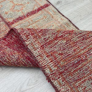 2x5 Red Turkish Patchwork Rug, Beige Oushak Rug, Vintage Patchwork Runnner, Bohemian Rug Bedroom, Bathroom, Livingroom, Entry Rug 1.6x5.4 Ft