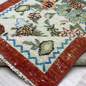 2x5 Handmade Turkish Rug, Red White Vintage Rug, Oushak Rug, 2x5 Vintage Rug, Wool Rug, Laundry, Bathroom Entry Rug Bathroom Rug, 2.4x4.8 Ft