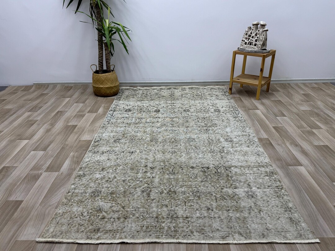 4x8 Beige Brown Turkish Rug, 4x8 Handmade Wool Rug, 4x8 Oushak Green ...