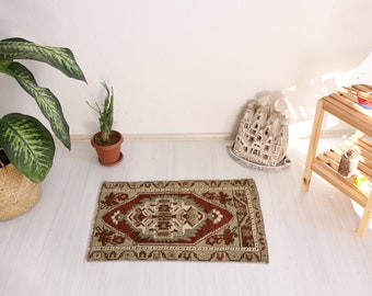 1x2 Rug, Wool Door Mat, Mini Rug, Door Mat Rug, 1x2 Natural Rug,Handmade Wool Rug, Turkish Mini Rug, Vintage Mini Rug, Oushak Mini Rug, 262