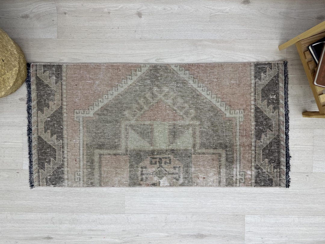 2x4 Pink Green Turkish Rug, Handmade Oushak Rug, 2x4 Pink Vintage ...