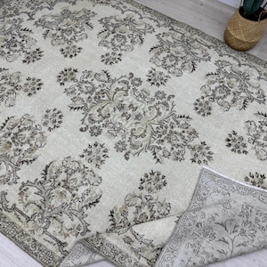 7x11 Beige Brown Turkish Rug, 7x11 Handmade Wool Rug, Vintage Oushak Rug, Balcony Rug Gift Rug,  Kitchen Living Room Bedroom Rug 6.9x10.7 Ft