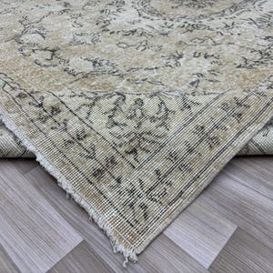 7x10 Beige Green Turkish Rug, 7x10 Handmade Wool Rug, Vintage Oushak Rug, Balcony Floral Rug,  Kitchen, Living Room, Bedroom Rug 6.8x10.2 ft