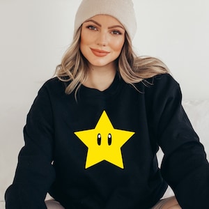 Super Mario Super Star Sweatshirt, Cartoon Character Hoodie, Super Star Lover Gift, Super Mario Sweatshirt, Gift Video Game Sweatshirt