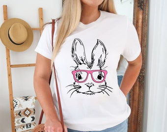 Easter Bunny with Pink Glasses Shirt, Easter Bunny Women Shirt, Happy Easter Shirt, Easter Bunny Toddler Tee, Cute Easter T-Shirt for Kids