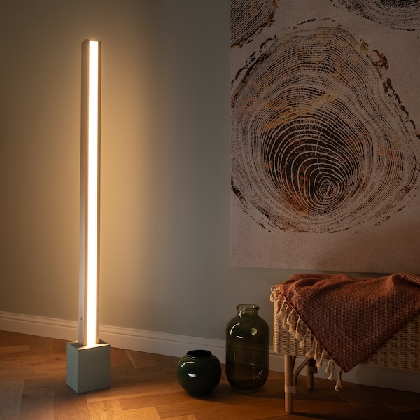 Lampadaire | Bois et Béton Coloré | LED à intensité variable et couleur réglable | Conception minimaliste | Salon et Chambre | Éclairage Norrsken