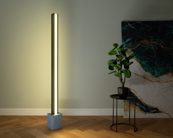 Floor Lamp | Beech Wood and Colored Concrete | Dimmable, Color Adjustable LED | Minimalist Design | Living room & Bedroom| Norrsken Lighting