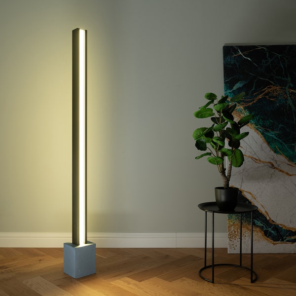 Floor Lamp | Beech Wood and Colored Concrete | Dimmable, Color Adjustable LED | Minimalist Design | Living room & Bedroom| Norrsken Lighting