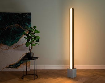 Handcrafted Wood Floor Lamp, Concrete Base, Dimmable LED