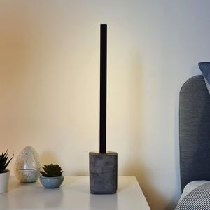 Modern Table Lamp | Wood & Concrete Look Solid Base | Dimmable, Color Adjustable LED | Minimalist Design| Handcrafted | Living room, Bedroom