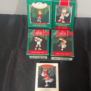 Set Of 5 Reindeer Champs- Hallmark Ornaments Vintage- 87-89-91-92-93