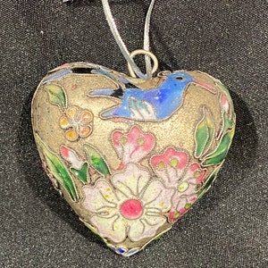 Vintage Cloisonné Puffed Heart Metal/ Enamel  Ornament