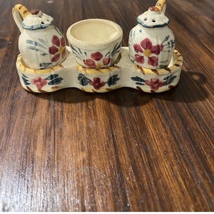 Vintage Salt Pepper And Mini Sugar Bowl In Tray - Japan