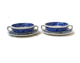Masons Vintage Blue And White, Bowls With Handles and Plate