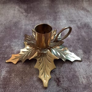 Vintage Solid Brass Holly Leaf Candle Holder