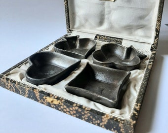 Vintage Bronze Card Suit Ashtrays, 1950s Poker Set