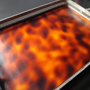 Faux tortoiseshell tray, Square Vintage tray, Mid-Century Faux Tortoiseshell tray, Lucite Serving Square tray,  Faux Acrylic Tray