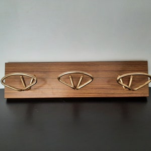 Vintage wall coat rack, 1970s Wall Coat Rack with Hooks, Minimalist design, Golden hooks made of anodized aluminum