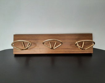 Vintage wall coat rack, 1970s Wall Coat Rack with Hooks, Minimalist design, Golden hooks made of anodized aluminum