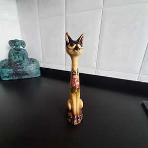 Vintage Cat, Whimsical Home Decor, Cat figurine, vintage figurine, cat lover gift home decor, Vintage decor, sitting cat, long neck cat