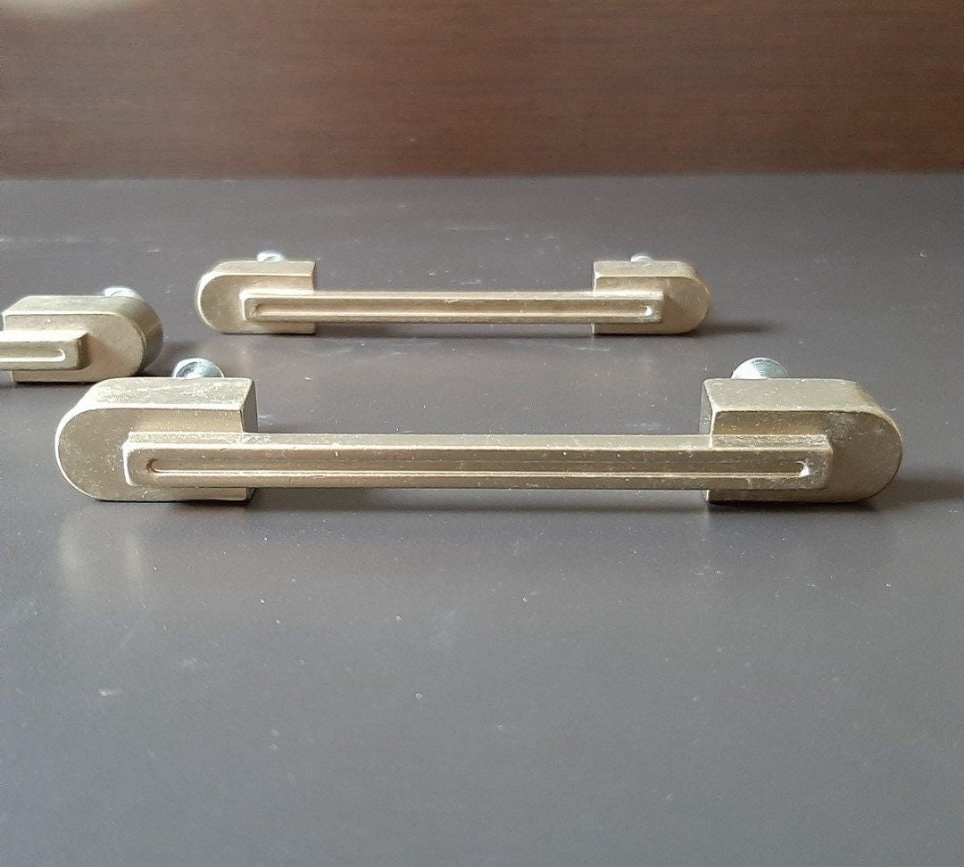 Vintage Brass Handles, Golden Antique Handles, Unique 70s Handles
