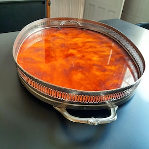 Faux tortoiseshell tray, Oval Vintage tray, Mid-Century Faux Tortoiseshell tray, Lucite Serving Square tray, lucite tray,  Faux Acrylic Tray