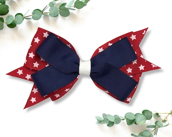 Patriotic hair bow- large hair bow- Americana hair bow- USA hair accessories- little girl hair bows- red white and blue accessories
