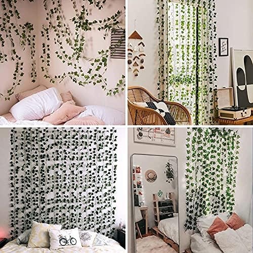 Mizii 2 Strands Artificial Vines Ivy Garland 6FT Real Touch Fake Vine with  Silk Green Leaves Faux Hanging Plants Greenery Decoration for Bedroom Wall