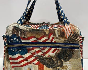 Handmade America's 250th Anniversary Purse- Multi Compartment Designer Handbag Designer Fabric from Northcott. 1776-2026