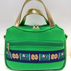 Handmade Notre Dame Fighting Irish Crossbody Bag: Kelly Green & Gold