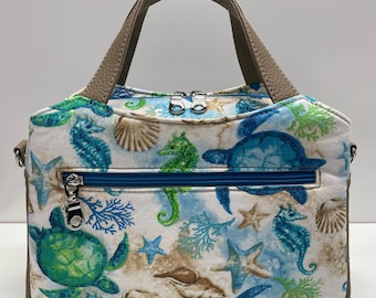 Handmade Sea Turtle Beach Bag: Faux Leather Crossbody