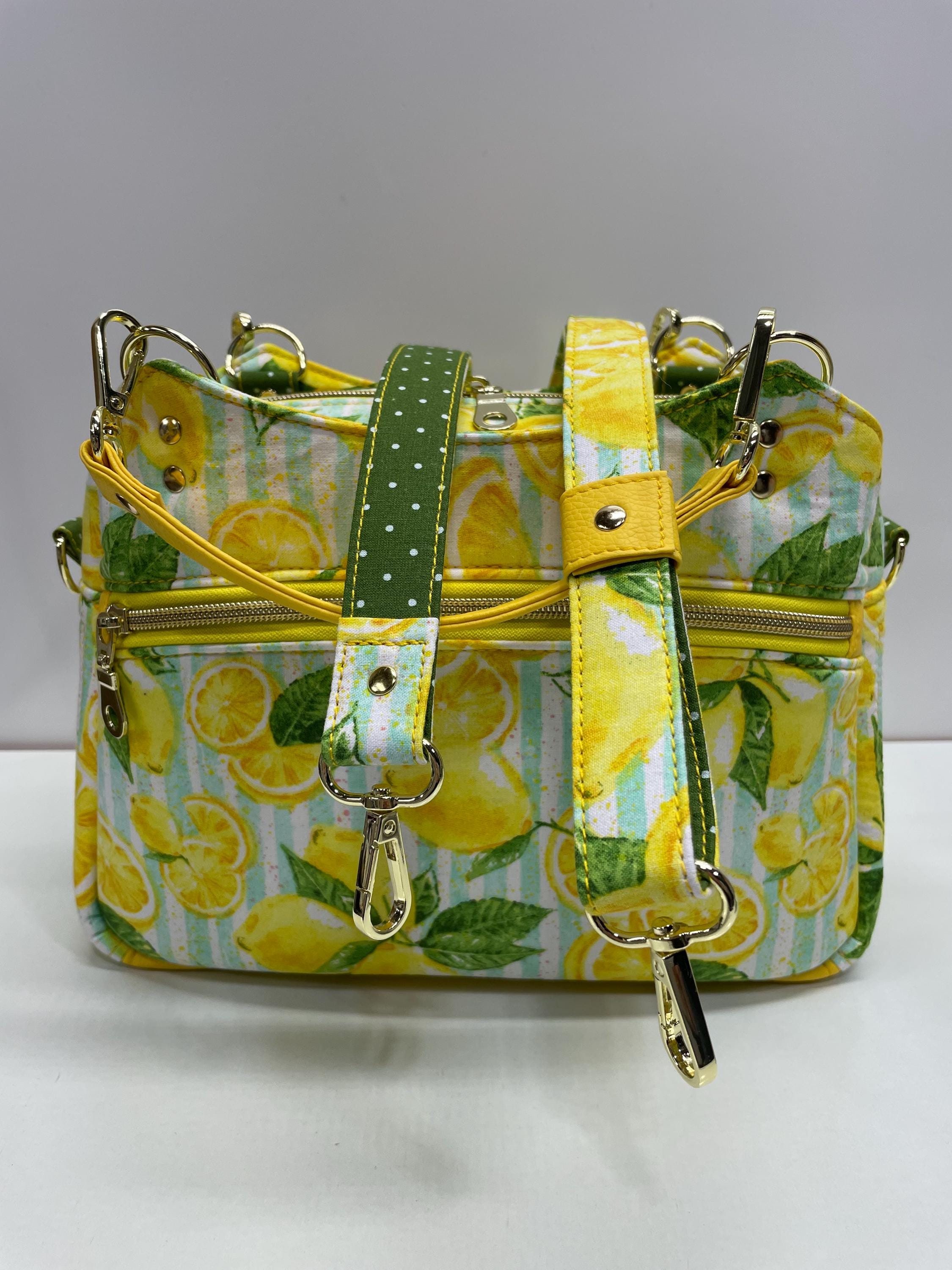 Handmade Lemon Print Crossbody Bag: Faux Leather Top Handle Purse