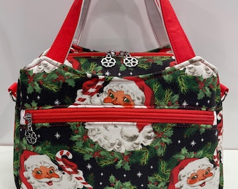 Handmade Christmas Santa Claus Crossbody Bag: Faux Leather Top Handle