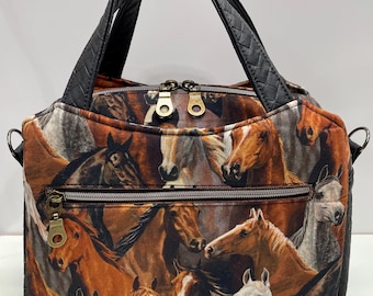 Handmade Horse Lovers Crossbody Bag: Multi-Compartment Faux Leather Handbag