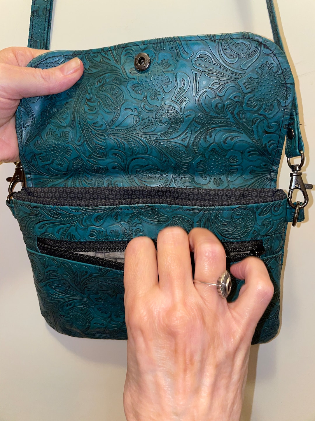 Teal Leather Crossbody Phone Bag with Chain Strap main image 0