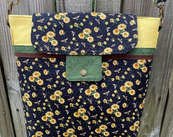 Handmade Sunflower & Bees Crossbody Bag: One-Of-A-Kind Messenger Purse