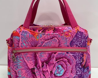 Handmade Kaffe Fassett Crossbody Bag: Rose Faux Leather Floral Purse