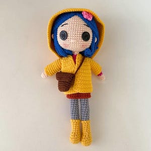 Halloween Crochet Doll, Blue-Haired Raincoat Girl