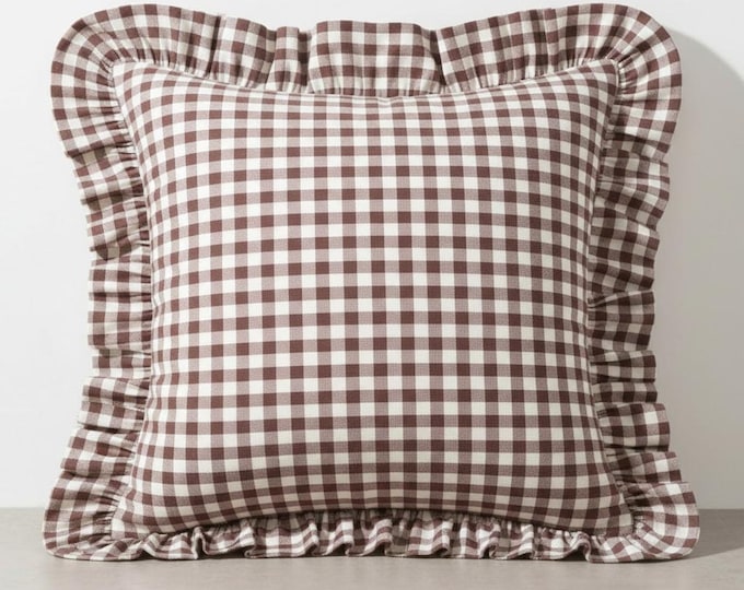 Ruffled Gingham Linen Pillow Cover – Bohemian Farmhouse Cushion