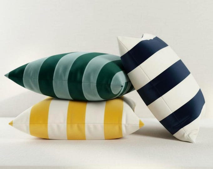 Striped Velvet Pillow Cover – Handmade Two-Tone Cushion - Throw Pillow