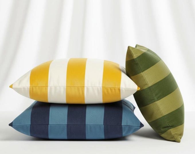 Striped Velvet Pillow Cover – Handmade Two-Tone Cushion - Throw Pillow