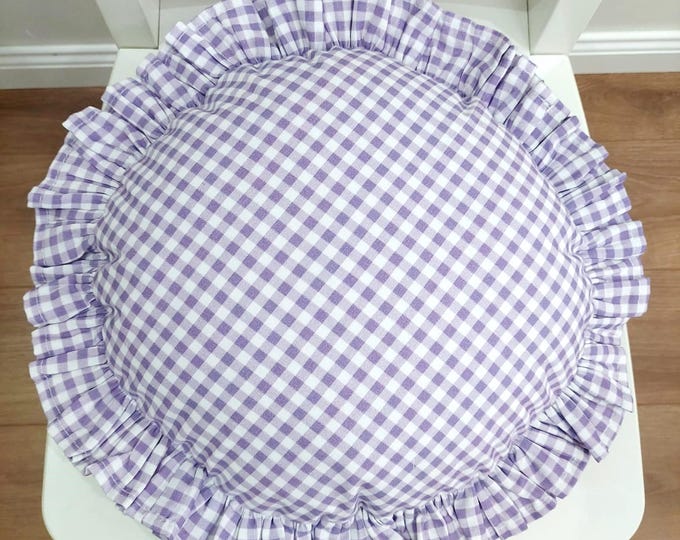 Bohemian Frill Linen Gingham Pillow Cover - Circle Pillow - Different Color Options With Frill Edges - Hello Mello Store
