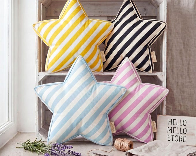 Striped Star Pillow – Handmade Decorative Cushion for Nursery, Kids Room