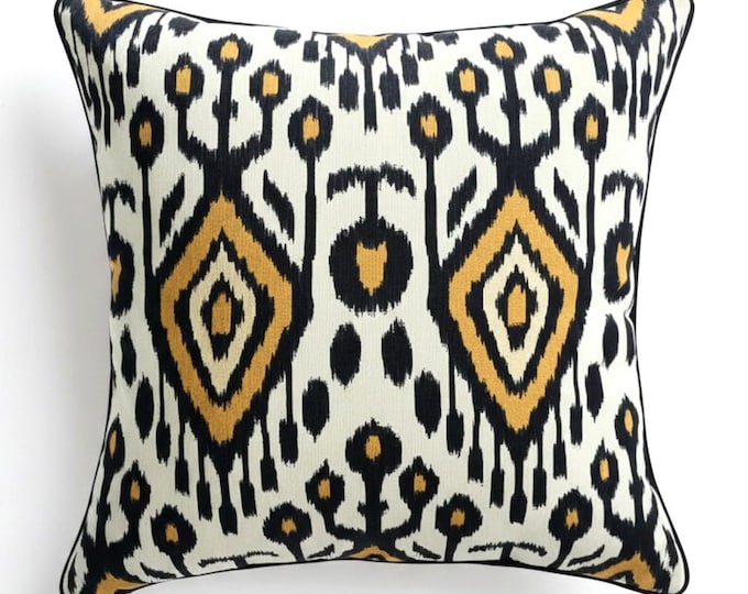 Ikat Cushion Cover | Piping Pillow | Water-Resistant Fabric | Indoor & Outdoor Pillow