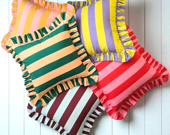 Bohemian Frill Striped Pillow Cover - Different Color Options With Frill Edges - Hello Mello Store